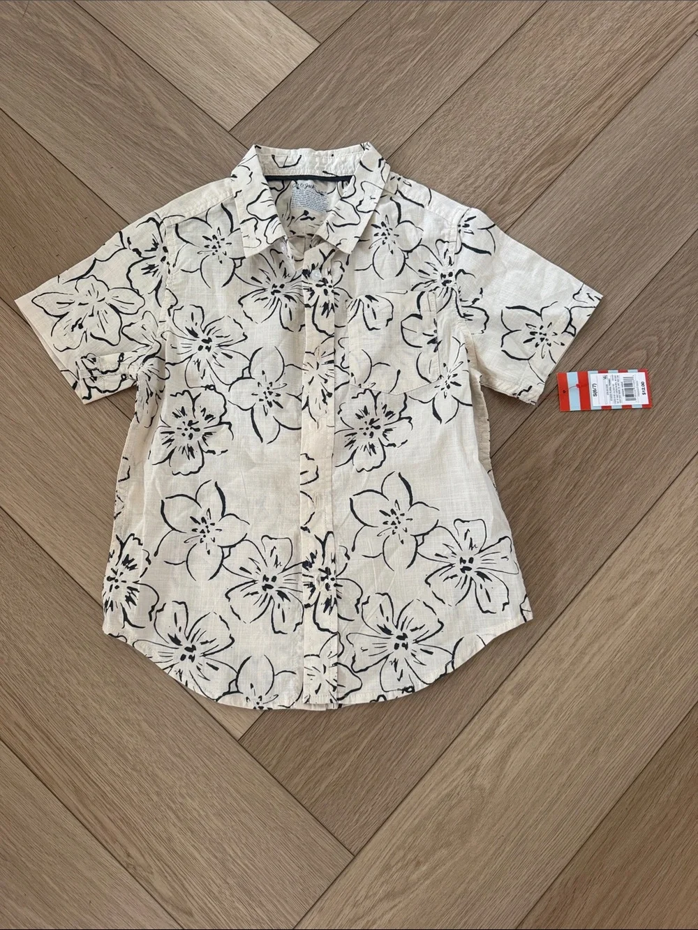 Cat & Jack Cream Button-Down Shirt with Black Floral Print
